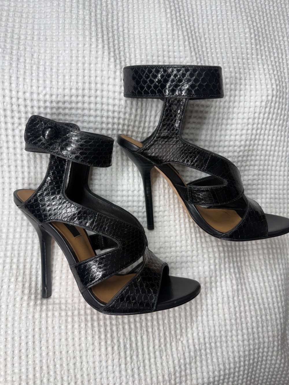 Black Ann Taylor High-Heel Strappy Ankle-Cuff Sandals - Size 7
